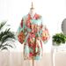 Summer Foreign Trade Adult Satin Peony Robe Bridal Nightgown Bathrobe Peacock Kimono_ecoleips.com