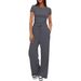 Women's Ruffle Detail Short Sleeve Top And Wide Leg Pants Set Casual Summer Two-Piece Outfit Soft Knit Fabric_ecoleips.com