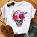 European And American Cross-border Foreign Trade Women's Floral Skull Print Round-neck Short-sleeve T-shirt Top_ecoleips.com