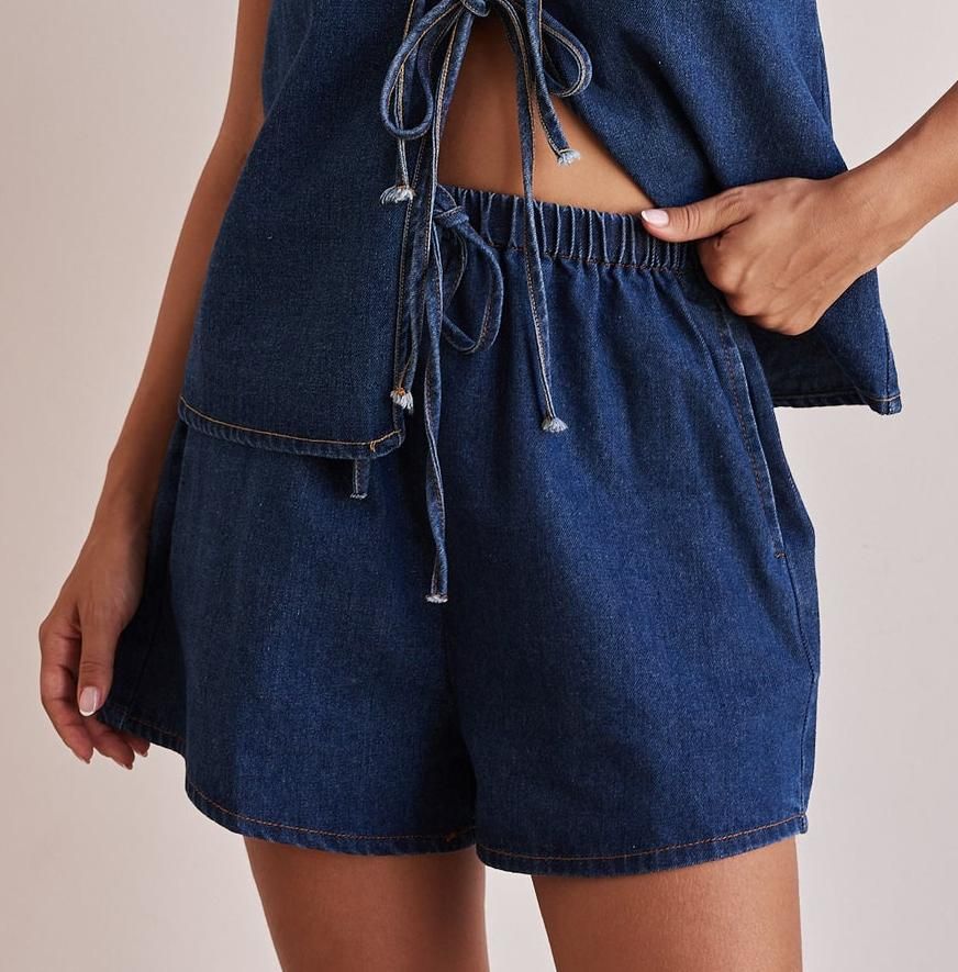 Women's Clothing Summer Fashion Casual Sleeveless Lace-up High Waist Women's Vest Denim Suit Shorts_ecoleips.com