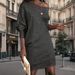 Verve New Women's Fashion Solid Color Asymmetric Shoulder Long Sleeve Short Sequin Dress Gown_ecoleips.com