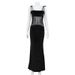 Women's Sexy Mesh Panel Lace Up Low Cut Halter Mermaid Bodycon Maxi Dress – Club Party Gown_ecoleips.com