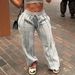 Women's Clothing Vertical Stripes Gray Drawstring High Waist Wide Leg Pants Loose Sweatpants_ecoleips.com
