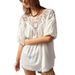 Women's Clothing Solid Color Lace Stitching Round Neck Short Sleeve Loose Women's Shirt_ecoleips.com