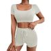 Women's Clothing Summer Women's Solid Color Crop Top Square Neck Sports And Leisure Suit Fashion Outfit Loose Fit Summer Two Piece Set_ecoleips.com