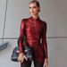 Sexy Pleated Leather Bodycon Mini Dress V‑Neck Long Sleeve Tight Hot Girl Party Dress_ecoleips.com
