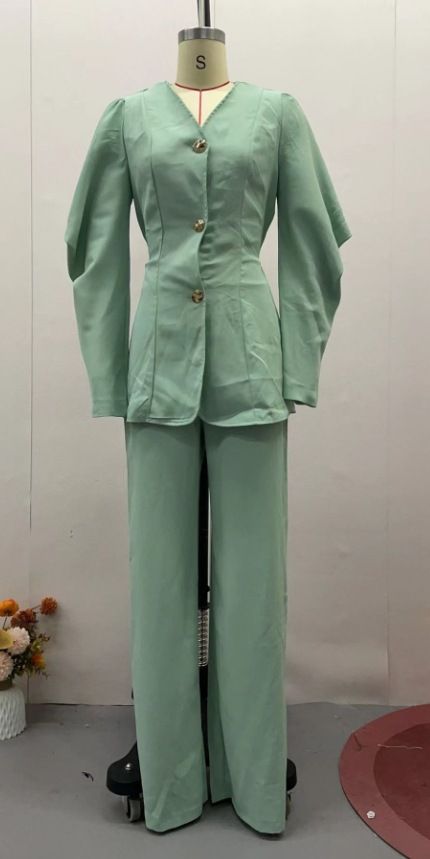 2023 Autumn New European And American Cross-Border Fashion Solid Color Lantern Sleeve Loose Blazer Elegant_ecoleips.com