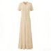 Elegant Knit Maxi Dress round Neck A-Line Slimming Summer Dress for Women 6 Colors S M L_ecoleips.com
