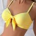 Women's Clothing Adjustable Bow Knot Solid Color Bikini Swimwear With Shoulder Strap Sexy Vacation Polyester_ecoleips.com