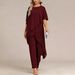 Women's Casual Off-Shoulder Top And Trousers Set Irregular Batwing Sleeve Elegant Two-Piece Commuter Outfit_ecoleips.com