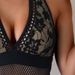 Women's Clothing One Piece Swimsuit Halter Neck Deep V Neck Lace Patchwork Sexy Swimwear For Hot Spring_ecoleips.com