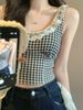 10103 # Spring/Summer New Country Style European And American Women's Plaid Lace Trim Bow Sweet Camisole Top_ecoleips.com