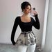 Women's Floral Square Neck Tie Waist Slim Fit Skirt Unique Design Spring Top European American Style Cross Border 2026_ecoleips.com