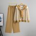 New Temperament Fashion Xiaoxiang Style Professional Knitted Suit Women's Striped Sweater Wide Leg Pants Two Piece Suit_ecoleips.com
