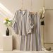 Women's Clothing Women's Striped Print V-Neck Top & Lounge Pants Set – Trendy Fall/Winter Outfit_ecoleips.com