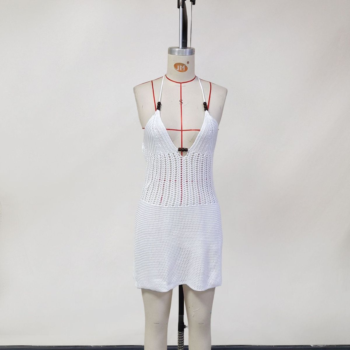 Women's Clothing Sexy Hollow V Neck Halter Neck Strap Knitted Beach Skirt Backless High End Female_ecoleips.com