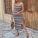 2025 Spring New Women's Fashion Casual Striped Holiday Style Sleeveless Square Neck Dress For Women_ecoleips.com