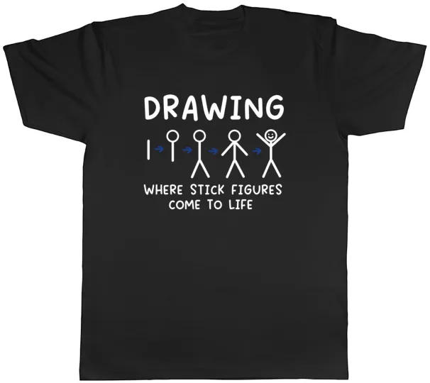Women's T-Shirts Drawing Where Stick Figures Come To Life Funny Mens T-Shirt Tee Gift Top_ecoleips.com