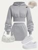 Spors Sweashir Se 2025 European American Spring Sree Fashion Gray Jacke And Shors Two-Piece Women's_ecoleips.com
