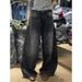 Women's Clothing Women's Plus Size Rhinestone Jeans Starry Sky Design Heavy Duty Wide Leg Pants Loose Fit Curved Hem Autumn Winter Fashion_ecoleips.com