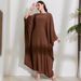 Women's Clothing Elegant Muslim Long Dress With Batwing Sleeves And Round Neck Fashionable Robe Style Polyester Gown_ecoleips.com