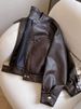 Women's Short Biker Jacket Faux Leather Cropped Jacket Stand Collar Stylish Outerwear For Spring & Fall_ecoleips.com