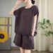 Women's European Style High End Cotton Linen Casual Sports Fashion Summer Two Piece Set Loose T-Shirt And Wide Leg Shorts_ecoleips.com