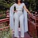 women's fashion solid color ribbon splicing short top wide-leg pants dress suit women_ecoleips.com