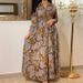 Ethnic-Inspired Floral Print Belted Dress With Gold-Toned Chains – Timeless Elegance For Women_ecoleips.com