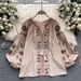 Women's Heavy Duty Ethnic Embroidered Shirt Long Sleeves Loose Fit Tie Waist round Neck Puff Sleeves Tassels_ecoleips.com