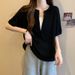 Summer Large Size Korean Version Versatile Shoulder V-Neck Short Sleeve T-Shirt Women's Fat Skinny Belly Covering Unique Top Women's T-Shirt_ecoleips.com