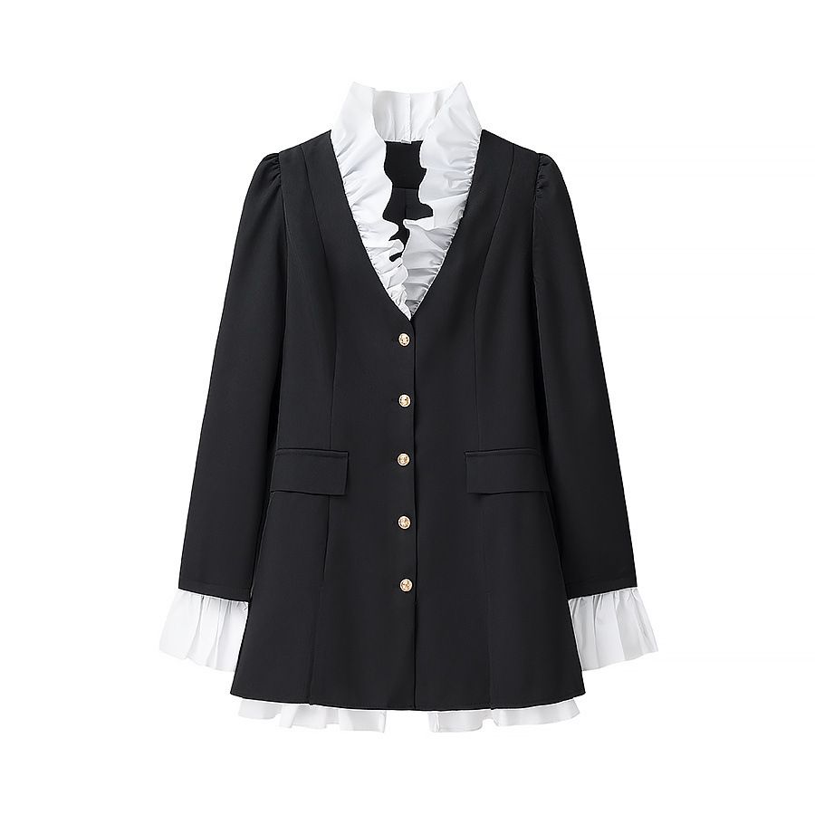 Women's Clothing Elegant Temperament Lace Collar Suit Dress Solid Color Button Shirt Dress_ecoleips.com
