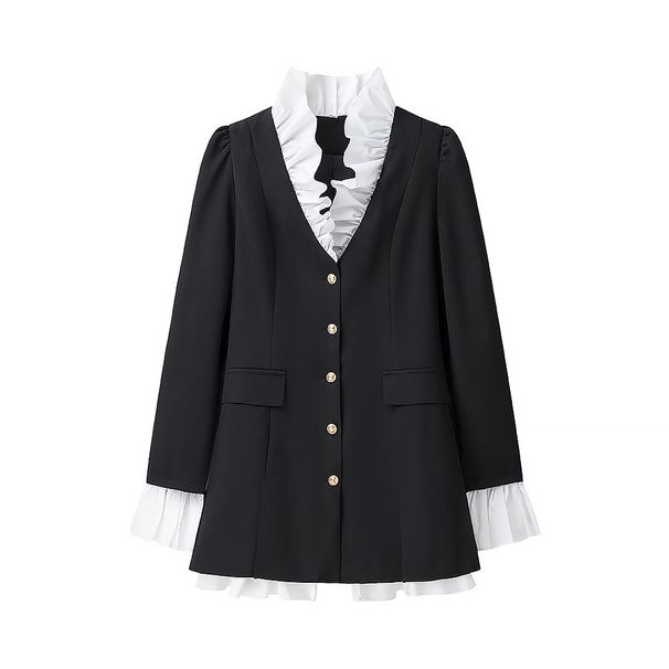 Women's Clothing Elegant Temperament Lace Collar Suit Dress Solid Color Button Shirt Dress_ecoleips.com