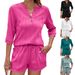 Women's Clothing Spring And Summer New Solid Color V Neck Mid Sleeve Loose T Shirt Pocket Shorts Suit_ecoleips.com