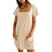 2026 Women's Square Neck Short Sleeve Fashion Short Skirt Pocket Casual Dress_ecoleips.com