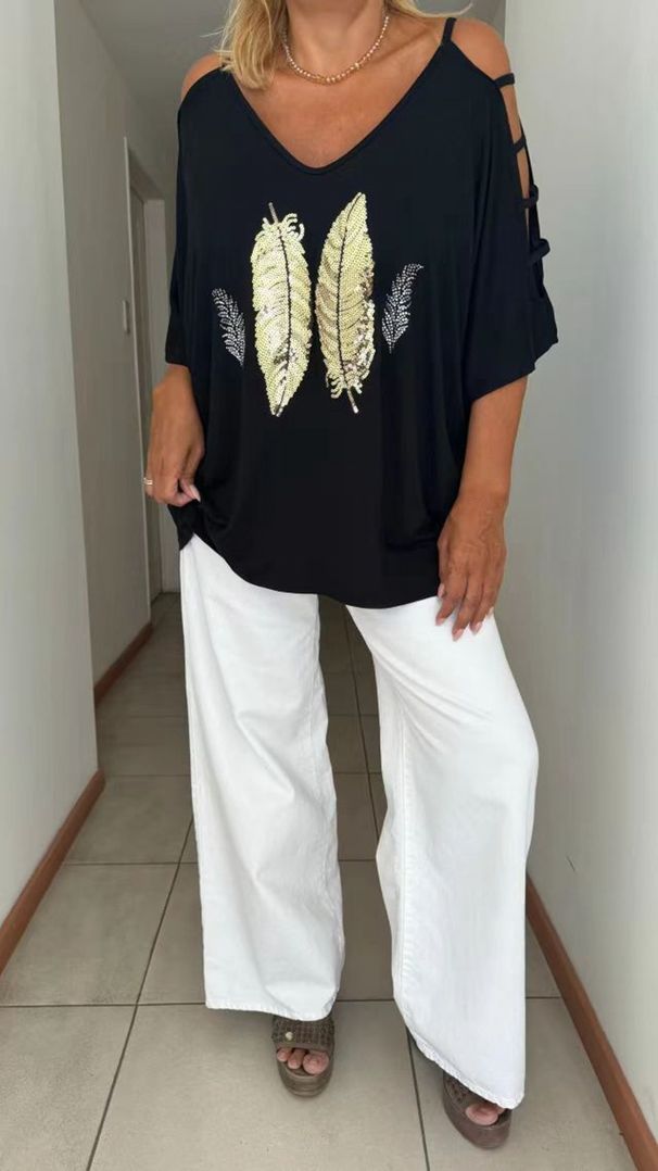 Women's Clothing Summer New Fashion Printed Off shoulder V neck Short sleeved Tops Women's Clothing_ecoleips.com