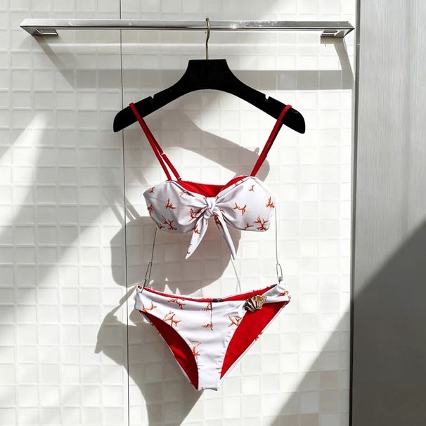 2026 New Women's Two-piece Bikini Swimsuit, European And American Style, Sexy Printed Strappy Vacation Swimwear, Shell_ecoleips.com