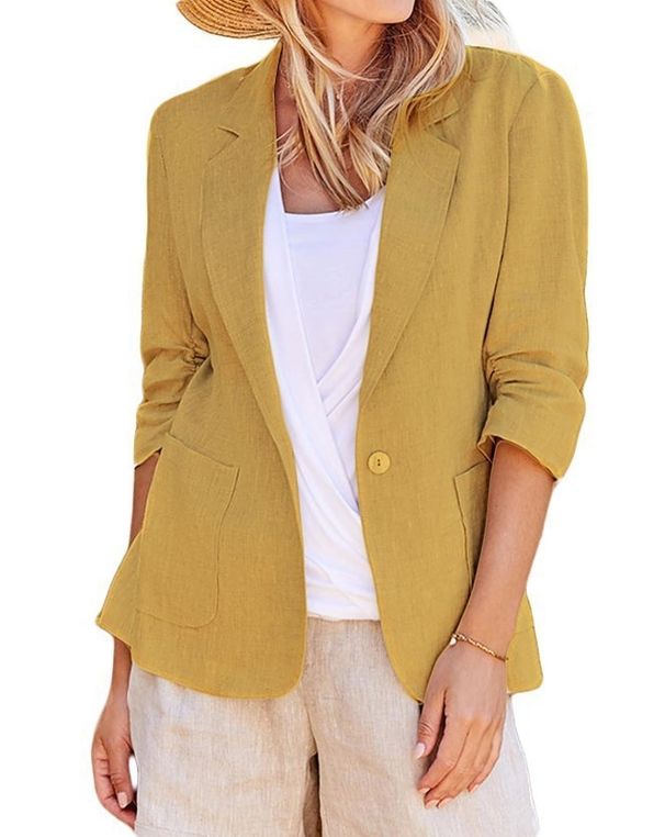 2025s 2025 Women's New Spring And Summer Long Sleeved Small Suit With Collar Style Professional Slimming Coat_ecoleips.com