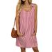 Summer New Arrival Women's Casual Striped Dress Round Neck Pocket Button Detail Suspender Design_ecoleips.com