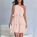 Women's One Shoulder Layered Spliced Hem Solid Color Dress Spring Summer_ecoleips.com