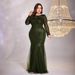 Cross-Border New Plus Size Elegant Long Sleeve Round Neck Slim Fit Mermaid Bridesmaid Banquet Toast Evening Dress For_ecoleips.com