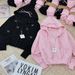 Women's Pink Oversized Hooded Zip-Up Sweatshirt With Embroidery - Cute Fall Loungewear For Petite Girls_ecoleips.com