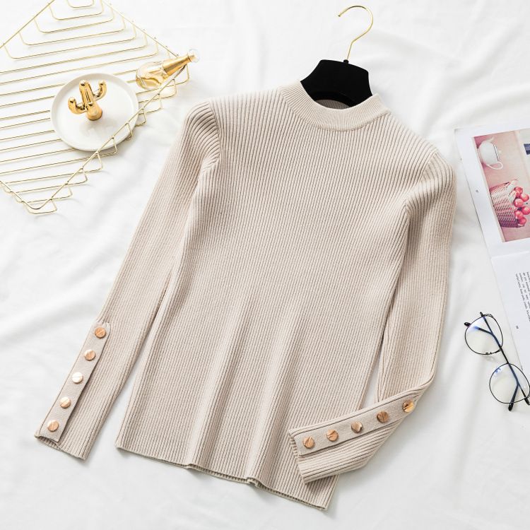 Cozy Retro Knit Sweater Women's Long Sleeve Round Neck Pullover Slim Fit Casual Top_ecoleips.com