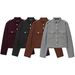 Women's Grey Stand Collar Wool Blend Jacket, Gold Button Decor Short Military Style Coat, Long Sleeve Pocket Casual Outerwear For Daily Commute Street_ecoleips.com