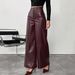 Aria Basics Long, Drapey Black Leather In European And American Style, Wide-leg Pants, Slimming Sheepskin Workwear For Women,_ecoleips.com