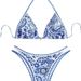 Women's Blue And White Porcelain Print Bikini Set 2 Piece Swimwear Sexy Vacation Suit Fits True To Size_ecoleips.com