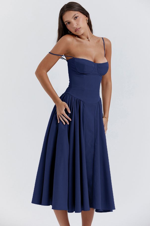 Dopamine Fashion European And American Summer French Retro Long Court Style Elegant Women's Suspender Dress_ecoleips.com