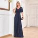 Women's Clothing Sexy Long Dress Short Sleeve V Neck Sequins Slim Fishtail Bridesmaid Banquet Evening Dress_ecoleips.com