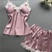 New Imitation Silk Black Home Clothes Two Piece Suit Fashionable And Comfortable Lace Pajamas Set_ecoleips.com