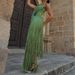 Tassel High Waisted Slim Women's Banquet Dress Sexy Hanging Neck Hollow Solid Long Dress Fashion Sleeveless Cocktail Party Dress_ecoleips.com